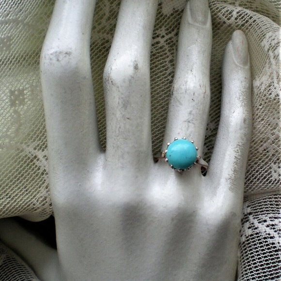 Vintage Russian Russia 14K 583 Rose Pink White Gold Turquoise Solitaire Ring - Picture 7 of 8